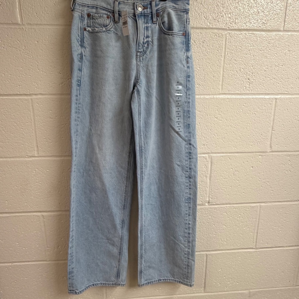 American Eagle Womens 90s Wide Leg Jeans 0 Ice Blue Light Wash High Rise New